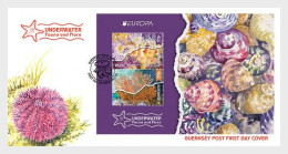 Guernsey Great Britain 2024 Europa CEPT Underwater Fauna & Flora Block FDC - Marine Life