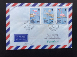 LETTRE BRITISH VIRGIN ISLANDS FLAMANDS 20c + 15c + 60c OBL.13 MY 96 TORTOLA - Flamingos