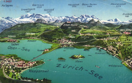 ZURICH, ZURICHSEE, LAKE, MAP, MOUNTAIN, ARCHITECTURE, SWITZERLAND, POSTCARD - Andere & Zonder Classificatie