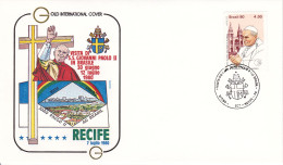 1428 (Yvert Et Tellier) Sur FDC Illustrée Commémorant Le Voyage Du Pape Jean-Paul II à Recife (Penambouc) Au Brésil 1980 - FDC