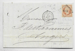 FRANCE N° 23  LOSANGE CHB AMBULANT CHERBOURG A BERNAY 23 AOUT 1864 B LETTRE COVER POUR ANGERS INDICE 14 ++++ - Correo Ferroviario