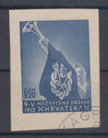 Croatia NDH 5+20 KN Imperforated 1942 USED - Kroatië