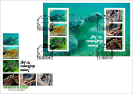 DJIBOUTI 2024 FDC M/S - CAMOUFLAGE - FROG FROGS TURTLES TURTLE OWL OWLS GECKO CHAMELEON SEAHORSE HIPPOCAMPE REPTILES - Ranas