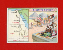 Chromo Biscuits Pernot Carte De L'Égypte Le Nil Le Caire Pyramides Caravane Mer Rouge Assouan Suez Port Saïd - Sonstige & Ohne Zuordnung