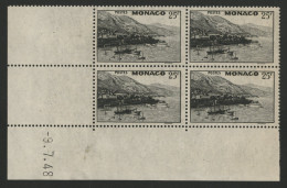 MONACO N° 313 Bloc De 4 COTE 132 € Neuf ** (MNH) Avec Coin Daté Du 9/7/48. Voir Description - Ungebraucht