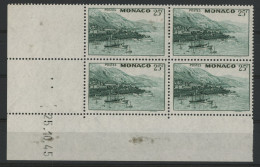 MONACO N° 280 Bloc De 4 Neuf ** (MNH) Avec Coin Daté Du 25/10/45. Voir Description - Unused Stamps