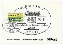 150 Jahre Deutsche Eisenbahnen Nürnberg 8.09.1985 Postcard, Railway Theme, Occasional Seals - Cartoline - Usati