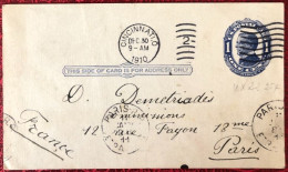 Etats-Unis, Divers Sur Entier-carte, Cachet Cincinnati, O. 30.12.1910 Pour La France - (C1413) - Storia Postale