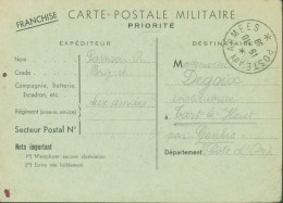 Guerre 40 Carte Postale Militaire Priorité En Franchise FM CAD Poste Aux Armées 15 10 39 Soldat Fête Ses 20 Ans Seul - Guerre De 1939-45