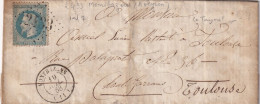 LETTRE. 10 JUIL 68. N° 29. MONTBAZENS. AVEYRON. GC 2433 . ORIGINE RURALE OR = LE TAYRAL POUR TOULOUSE - 1849-1876: Klassieke Periode