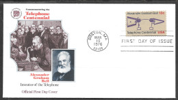 USA FDC Fleetwood Cachet, 1976 13 Cents Telephone, Bell - 1971-1980