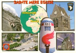 CPM-50- SAINTE-MÈRE ÉGLISE - Multivues - Libération - Le Clocher - La Borne KM 0 , Sculpteur F. Cogné **TBE * 2 Scans - Sainte Mère Eglise