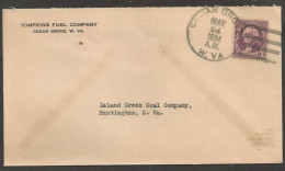 1934 West Virginia - Cedar Grove (May 24) Fuel Company Corner Card - Lettres & Documents