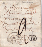 LETTRE. 19 JUIN 44. TARARE. RHONE . BOITE RURALE M = PONTCHARRA POUR NERONDE - 1801-1848: Precursors XIX