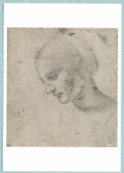 LEONARD DE VINCI - Tête De Femme Presque De Profil - Pointe De Métal Sur Papier Préparé Bleu Pâle - Malerei & Gemälde