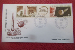 COTE FRANCAISE Des SOMALIS FDC 1966 Mise En Orbite Du 1er Satellite Français - Lettres & Documents