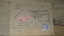 Enveloppe VALEURS RECOUVREES Oyonnax 1912   ............. BOITE1  ....... 568 - 1877-1920: Semi-Moderne