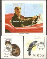 Tanzanie 1992/1995 - Petit Lot De 5 Blocs - James Dean MNH - Military Aircrafts - Chat - Oiseau - Cheval Oblitérés - Tanzanie (1964-...)