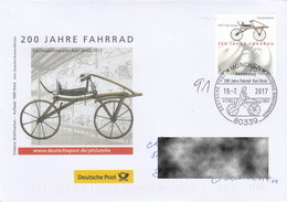 Germany2017: Bicycle, 200 Years Bicycle Of Karl Drais,  Special Postmark, Commemorative Cover, Transport Limited Edition - Cyclisme