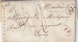 LETTRE. 11 JUIL 37. MOIRANS. ISERE. ORIGINE RURALE OR = VOUREY. POUR VINAY. TAXE 2 - 1801-1848: Precursors XIX