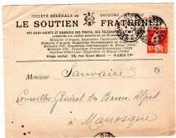 1914  "  LE SOUTIEN FRATERNEL Des Sous Agents Et Ouvriers Des Postes "  Envoyée à MANOSQUE - Brieven En Documenten