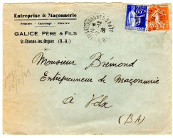 1933  "  GALICE  Père Et Fils  Entreprise De Maçonnerie  à SAINT ETIENNE Les ORGUES 04 " Envoyée à VOLX 04 - Cartas & Documentos