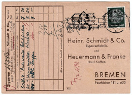 Company Postcard H.Schmidt & Co. Cigar Factory & Heurenmann & Franke Hauf-Kaffe BREMEN Special Seal Breslau 07/06/1937 - Cartes Postales