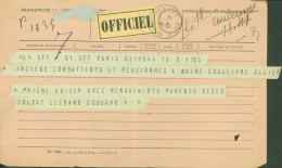 Guerre 40 Télégramme Officiel Avis Décès Soldat Edouard Legrand Au Maire De Couleuvre CAD Moulins Sur Allier 9 3 40 - Guerra De 1939-45