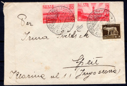 1936 10 SET C.75+C.20+C.5 SASS.399+402+243  USATI  SU BUSTA DA TRIESTE X JUGOSLAVIA  FIRMATO BIONDI - Poststempel