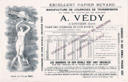 LOUVIERS -27-Buvard Ancien COURROIES CUIR VEDY Pour Moulins-après 1906-Manufacture De Courroies De Transmission-16-05-24 - Otros & Sin Clasificación