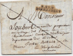 CREUSE  Lettre Avec Texte Marque Postale P22P / BOURGANEUF 1821 - 1801-1848: Voorlopers XIX