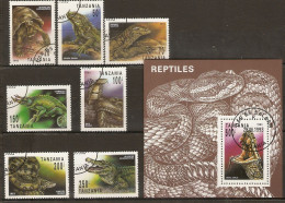 Tanzanie 1993 - Reptiles - Série Complète° - Sc 1128/1134 + Bloc 1135 - Alligator - Tortue - Varan - Iguane - Vipère - Tanzanie (1964-...)