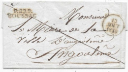 CREUSE  Lettre Sans Texte Marque Postale P22P / BOUSSAC 1830 - 1801-1848: Vorläufer XIX