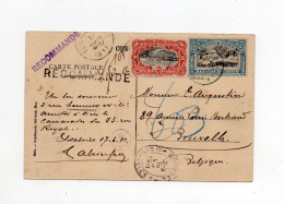 !!! CONGO BELGE, CPA RECOMMANDEE D'ELISABETHVILLE DE 1911 POUR BRUXELLES - Storia Postale