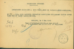 Télégramme Pour Jour Officiel Cessation Hostilités Doublement Ration CAD 8 5 1945 Fin Guerre 40 Moulins Sur Allier - Guerra De 1939-45