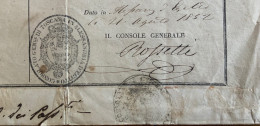 ROSSETTI ANNIBALE, CONSOLE GENERALE DI TOSCANA IN ALESSANDRIA D'EGITTO - 21/8/1852 -   FIRMA AUTOGRAFA CONTROFIRMATA  -- - Documentos Históricos