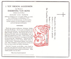 DP Emerentia Van Hove ° Stekene 1878 † Hellestraat 1957 X August Van Himste - Devotion Images