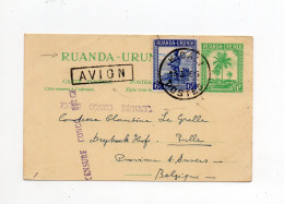 !!! CONGO BELGE, ENTIER POSTAL PAR AVION DU RUANDA CACHET DE KIGALI ET CENSURE DU CONGO - Lettres & Documents