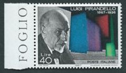 Italia 1967; Centenario Nascita Di Luigi Pirandello. Francobollo Di Bordo Sinistro. - 1961-70: Mint/hinged