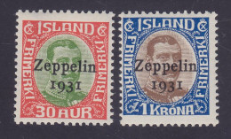 Iceland 1931 Mi. 147-48, 30 Aur & 1 Kr. Christian X. Overprinted Aufdruck Surchargé 'Zeppelin 1931', MNH** - Nuovi