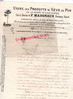 33- ARCACHON- RARE FACTURE F. MASGNAUX-PHARMACIE PHARMACIEN CHIMISTE- USINE PRODUITS SEVE DE PIN-1887 - Straßenhandel Und Kleingewerbe