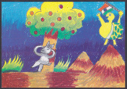 Inde India 2006 Mint Postcard Children's Day, Child, Drawing, Painting, Turtle, Rabbit, Indian Flag, Mountain, Tree - India