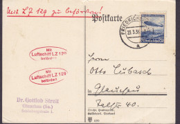 Deutsches Reich Zeppelin-Post DOUBLE Red Cds. Im Oval 'Mit Luftschiff LZ 129 Befördert' FRIEDRICHSHAFEN 1936 Postkarte - Poste Aérienne & Zeppelin
