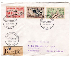 1953  PREMIER JOUR SPORTS "  NATATION  - CANOE - AVIRON " En Recommandé De PARIS - Storia Postale