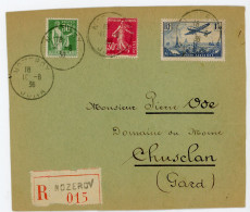 JURA CARTON DESSUS DE PAQUET1936 NOZEROY RECOMMANDE - Storia Postale