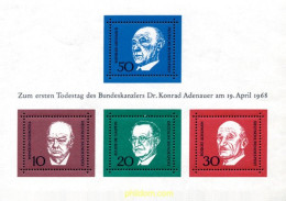 105989 MNH ALEMANIA FEDERAL 1968 1 ANIVERSARIO DE LA MUERTE DE KONRAD ADENAUER - Unused Stamps
