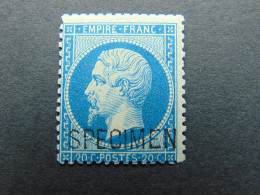 Rare Et Très Beau N°. 22d(*) 20 Centimes Bleu Surchargé Specimen - Especimenes