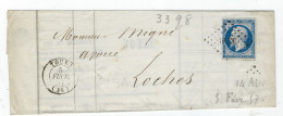Lettre De TOURS Pour LOCHES PC 3398 Sur Napoleon 14Ai - Journal D'Indre Et Loire 1857 - 1849-1876: Période Classique