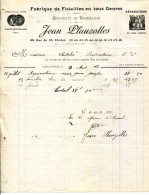 FACTURE.11.AUDE.CARCASSONNE.FABRIQUE DE FUTAILLES EN TOUS GENRES.JEAN PLAUZOLLES 69 RUE DU 24 FÉVRIER. - Old Professions