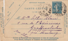 RHONE ENTIER 25C SEMEUSE CL BORDS NON DECOUPES 1922 LYON LES TERREAUX => STRASBOURG - 1906-38 Semeuse Camée